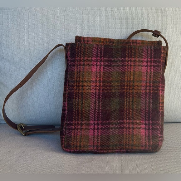 NWOT Plaid Wool and Leather Crossbody Bag - Picture 2 of 5